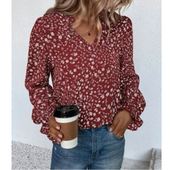 Boho floral print flounce sleeve blouse - Picture 5 of 6